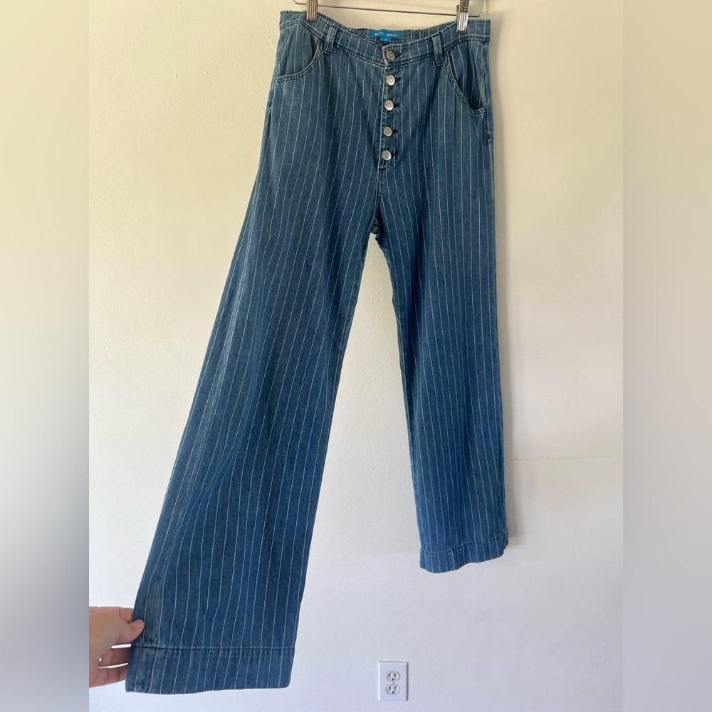 M.i.h Paradise Ultra High-Rise Straight Blue Denim White Striped Jeans Size‎ 27 - Picture 5 of 12